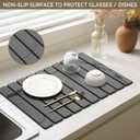 Large Stone Dish Drying Mat for Kitchen Counter, 2PCS Quick Dry Stone Dishes Mat,Foldable Water Absorbing Diatomaceous Drying Organizer Pad for Plates Rack Bottles Utensils(Dark Gray 24"16" & 8"x4")
