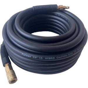 Air Hose 3/8 in x 50 ft, Heavy Duty, Lightweight, Kink Resistant, Hybrid Air Compressor Hose with 1/4 in Solid Brass Male Fittings, Bend Restrictors, 300 PSI (50FT, Black)