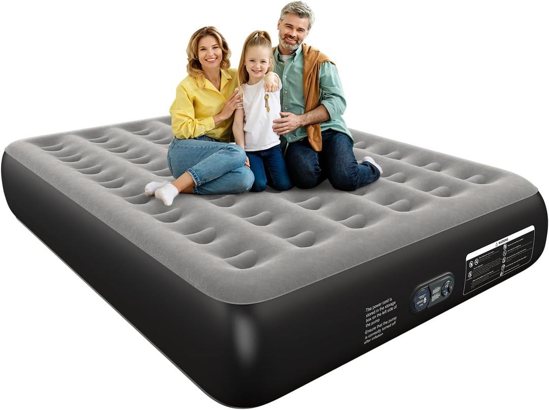 Air Mattress Queen with Built in Pump 13" Double Height Inflatable Mattress with Soft Flocked Top & Carry Bag Adjustable Blow Up Mattress Portable Air Bed for Guest Indoor