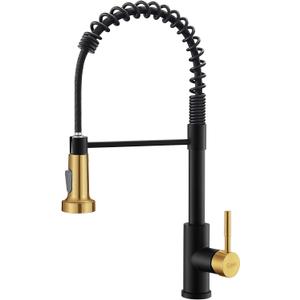 GIMILI Kitchen Faucet with Pull Down Sprayer Single Hole Stainless Steel Sink Faucet, Suitable for Farmhouses, RV, Laundry Room, Outdoor, and Campers. Llave para fregadero de cocina Black and Gold