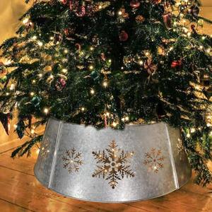 29" Galvanized Metal Christmas Tree Collar with String Lights, Snowflake Diecut Christmas Tree Collars for Artificial Trees, Beautiful Metal Tree Collar Decorates Your Home for the Holidays