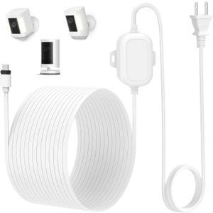 Power Adapter for Ring Outdoor Cam Plus/Ring Spotlight Cam Plus/Pro (Battery), 25Ft/7.5m USB-C Flat Weatherproof Outdoor Charging Cable Continuously Power Your Camera, White