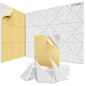 12 pack Acoustic Panels With Self-Adhesive, 12"X 12"X 0.4"Sound Proof Foam Panels, Sound Panels High Density, Soundproof Wall Panels for Home Studio Office-White