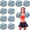WILLBOND 12pcs Cheerleading Pom Poms Bulk Metallic Foil Cheerleader Pompoms with Baton Handle for 2026 Soccerball Basketball Cheering Squad Team Game Sports Dance Party Spirit (Silver)
