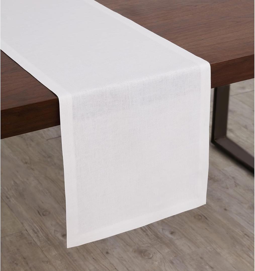 Solino Home Linen Table Runner 48 Inches - 100% Pure Linen White Table Runner 14 x 48 Inch Ideal for Dresser and Coffee Tables - Spring, Father's Day, Summer - Diana Medium Weight