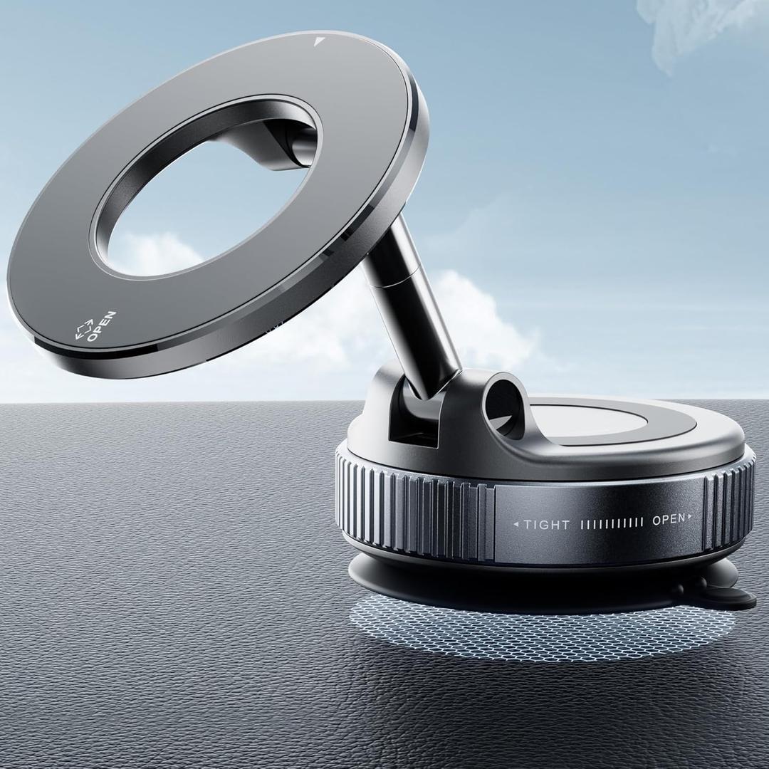 Upgraded Suction Cup Phone Mount Nano Gel 360 Vacuum Magnetic Car Phone Holders for Your Car 110LBS Reinforced Mount for MagSafe Gym/Mirror for iPhone & Android (Self-Adheisve-Silverblack)