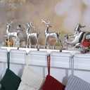 Deer Christmas Stocking Holders for Mantle Set of 4Reindeer and Sleigh Christmas Stocking Holders for Fireplace,Xmas Mantel Hooks Stocking Hanger for Mantle Christmas Hanging Grip Stockings Clip