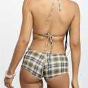RoseSeek Women's 2 Piece Gingham Checkered Bikini Set with Shorts Plaid Halter Boyshorts Swimsuits (Beige, S)