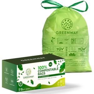 GREENWAY 13 Gallon Compostable Trash Bags Drawstring, 50 Bags, Heavy Duty Extra Thick 0.90 Mil, Tall Kitchen Food Scrap Waste Bags, US BPI and Europe OK Compost Home Certified