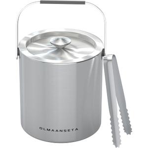 Small Ice Bucket with Lid and Tongs,1.3L Portable Mini Double Walled Ice Cube Bucket for Cocktail Bar Stainless Steel Cute Insulated Ice Buckets for Parties