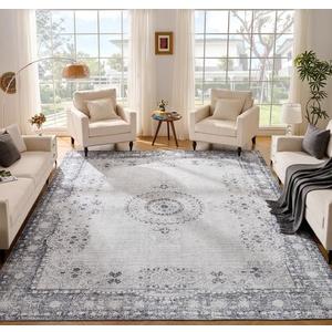 Istana Stylish Foldable Stain Resistant Rug 10x14 - Grey/Gold - Boho Washable Area Rug
