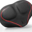 Xmifer Oversized Bike Seat - Comfortable Bicycle Saddle, Middle Groove Design, 2.95" Thick Memory Foam, Universal Fit Indoor Outdoor, Exercise or Road Bikes (Noseless Red)