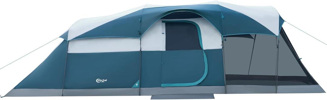 PORTAL 8 Person Family Camping Tent with Screen Room, Water Resistant Big Tunnel Tent with Rainfly, Large Family Tent for Outdoor Camping, Party (Dark Blue)