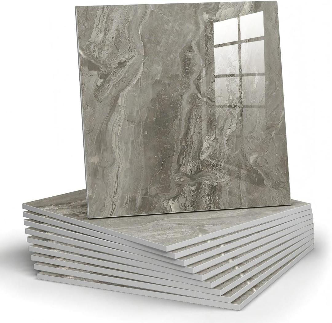 22pcs Marble Peel and Stick Backsplash Waterproof Washroom Wall Panels, Peel and Stick Tile, PVC Foam Wall Panels for Kitchen,Bathroom,Living Room,Grey (Not Real Tile,11.8" x 11.8")