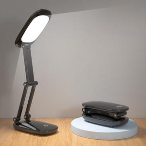 LED Desk Lamp for Office Home & Battery Operated Lamp Rechargeable Lamp Foldable & Portable Light, [2-Fold Bracket] 3 Brightness Dimmable Small Desk Lamp Wireless Reading Lamp (Black)