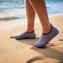 Metog Men Women Water Shoes Quick-Dry Aqua Socks Barefoot Slip-on for Beach Swim Sport Surf Yoga Exercise (7-8 Women/6-7 Men, Gray Stripe)