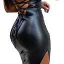 Women's Sexy Imitation Leather Backless Leisure Open Cross Suspenders Dress Bar Nightclub Stage Clothing (Color : Black, Size : Size L-)