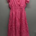 chouyatou Women's 2024 Eyelet Lace Embroidery Smocked Waist Party Dress Sexy Flutter Sleeve A Line Midi Long Sun Dress (X-Small, Dark Pink)