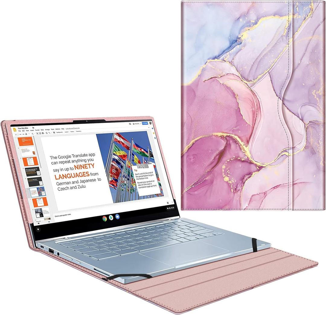 Fintie Sleeve Case for 14" ASUS Chromebook Flip C433TA / ASUS Chromebook C425 / Lenovo Yoga Slim 7 14IIL05 / Dell Latitude 7410 7420 - Premium PU Leather Portfolio Book Cover, Glittering Marble