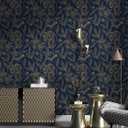 2 x Vinjiasin Peel and Stick Wallpaper Blue and Gold Wallpaper Floral Contact Paper Vintage Removable Self Adhesive Wall Paper for Bathroom Bedroom 17.3"x 78.7"