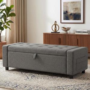 Marsail Rectangle Ottoman with Storage Bench for Bedroom End of Bed,Grey, 47.2"D x 18.5"W x 19.3"H