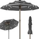 Kingdura 9ft 3-Tier Patio Umbrella with Solar Lights, Table Umbrella Outdoor Patio with Easy Crank & Tilt, 8 Sturdy Ribs, UV Protection, 32 LED Lights for Deck, Poolside, Market (Grey)