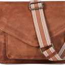 Leather Flapover Crossbody Handbag Purse for Women with Adjustable Strap & Overflap Snap Closure Tote/Bag (Tan Web)