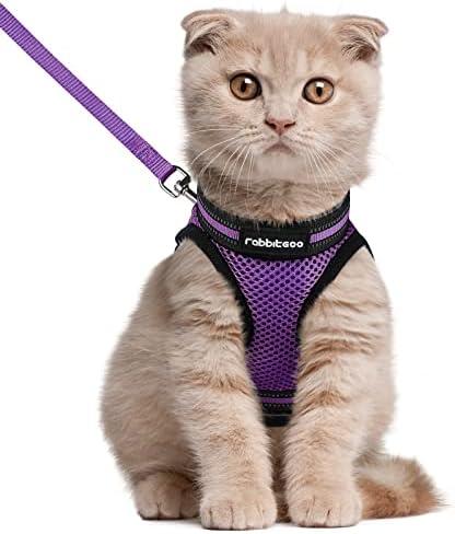 rabbitgoo Cat Harness and Leash Set for Walking Escape Proof, Adjustable Soft Kittens Vest with Reflective Strip for Cats, Comfortable Outdoor Vest, Purple, L