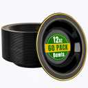 bUCLA 60 Pack Black Plastic Bowls with Gold Rim - 12 oz Plastic Soup Bowls Disposable for Wedding, Party, Gathering & New Year
