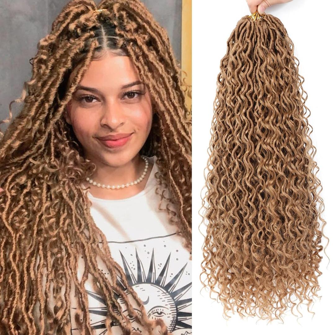 8 Packs Goddess Faux Locs Crochet Hair for Black Women, Long Goddess Locs Crochet Hair, Boho Style, River Locs with Curly Ends (22Inch, 27#, 8Packs)