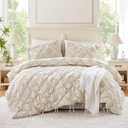 Intelligent Design Queen Comforter Set Ivory Lily Puffy Floral Shabby Chic Boho Bedding Comforter Set, Pinch Pleat Bedding Sets, Ultra-Soft, Lightweight & All-Season, Full/Queen