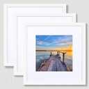 Hongkee 12x12 White Picture Frame set of 3, Made of Real Glass and Wooden Square Photo frame - Displays Picture 8x8 With Mat or 12 x 12 Without Mat, Desktop & Wall Collage Photo Frame