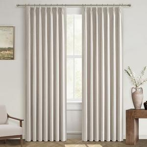 100% Blackout Thermal Curtains 84 Length 2 Panels Set for Bedroom, Linen Windows Pinch Pleated Drapes with Hooks for Track 7ft Modern Rustic Living Room Darkening Curtains 84 Inches Long Off White