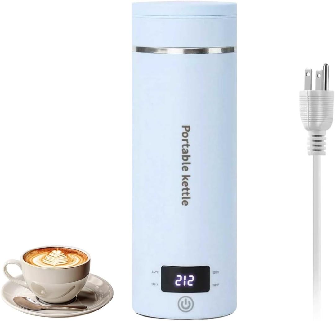 Travel Electric Kettle, 400ML Portable Mini Kettle with 4-Temperature Settings & Auto Shut-Off, Stainless Steel Interior, Boil-Dry Protection, Compact for Travel, Home, Office, Dorm Blue