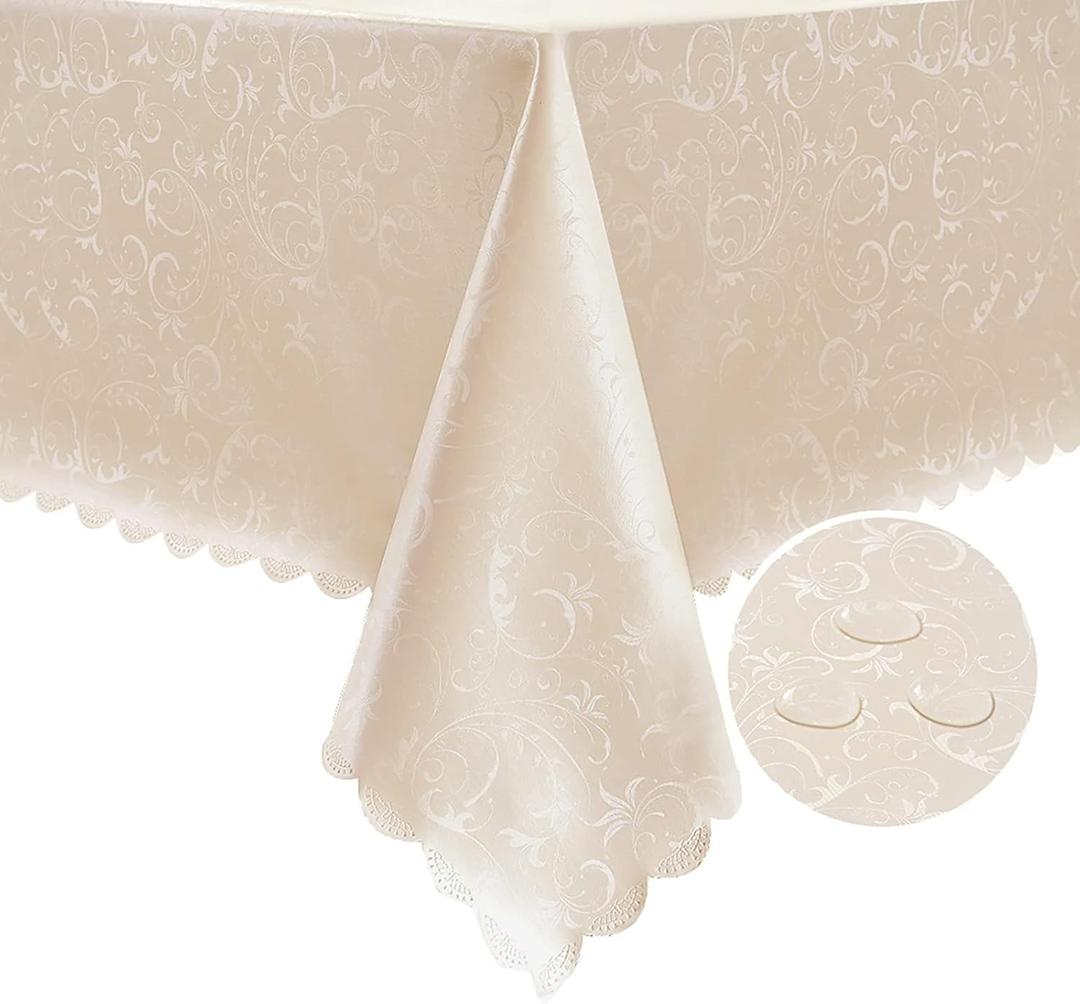 Romanstile Rectangle Vinyl Tablecloth, 100% Waterproof Heavy Duty Oil Spill Proof Stain Resistant Plastic PU Table Cover with Flannel Backing for Kitchen, Dining (Flower Beige, 54 x 108) Romanstile Rectangle Vinyl Tablecloth, 100% Waterproof Heavy Duty Oil Spill Proof Stain Resistant Plastic PU Table Cover with Flannel Backing for Kitchen, Dining (Flower Beige, 54 x 108)