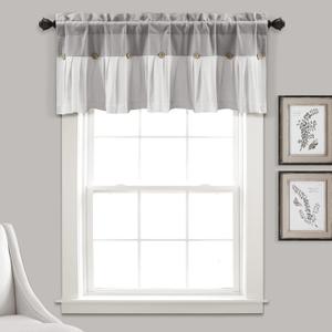 Lush Decor Linen Button Farmhouse Valance Curtians 52"W x 18"L Gray & Off White - Linen Valances For Windows - Kitchen Curtains Valances