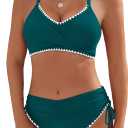 Women's Bikini Sets V Neck High Waisted Swimsuits Shell Stitched Two Piece Swimsuit Tie Side Swimwear L
