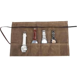 Travel Watch Roll Organizer with 6 Slots Handmade Watch Travel Case Roll-up Watch Organizer Storage Box Jewelry Roll Watch Travel Pouch Waxed Canvas Easy Carry On Watchlover Storage Gift for Men (Khaki)