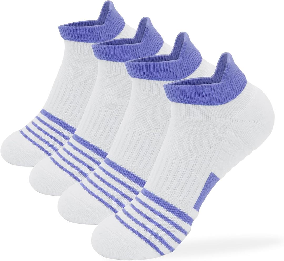 Womens Ankle Socks 4 Pairs Running Athletic Cushioned Sole Socks With Tab Anti-Blister (7-10)
