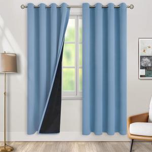 BGment Thermal Insulated 100% Blackout Curtains for Bedroom with Black Liner, Double Layer Full Room Darkening Noise Reducing Grommet Curtain (52 x 84 Inch, Denim Blue, 2 Panels)