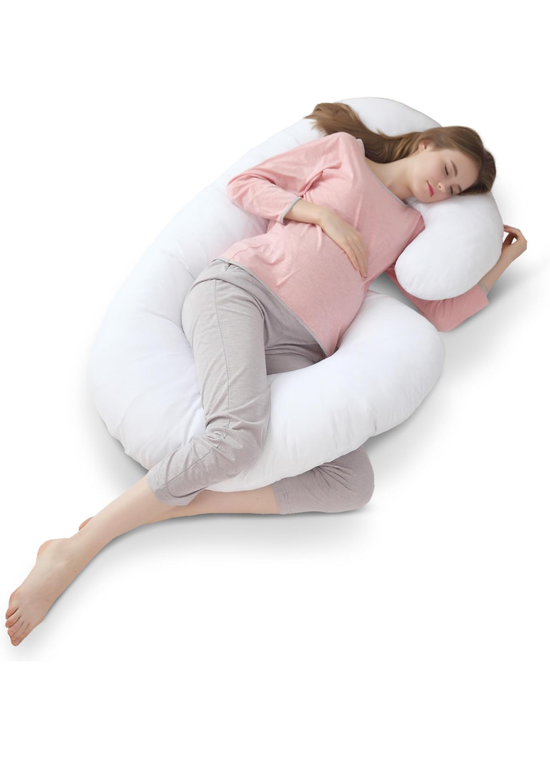 Cheer Collection J Shaped Body Pillow - Down Alternative Full Body Pillow for Side Sleeper, Pregnancy, Neck and Shoulder Support - Zippered Cover