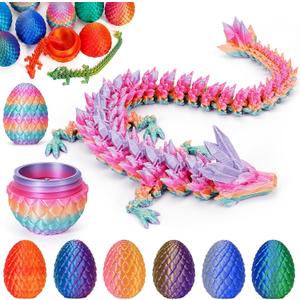 3D Printed Dragon Egg with Articulated Crystal Dragon Inside -Surprise Dinosaur Egg Fidget Toys for Kids 8-12 5-7 4-6, Unique Prefilled Easter Basket Stuffers for Kids Teens(Candy Color)