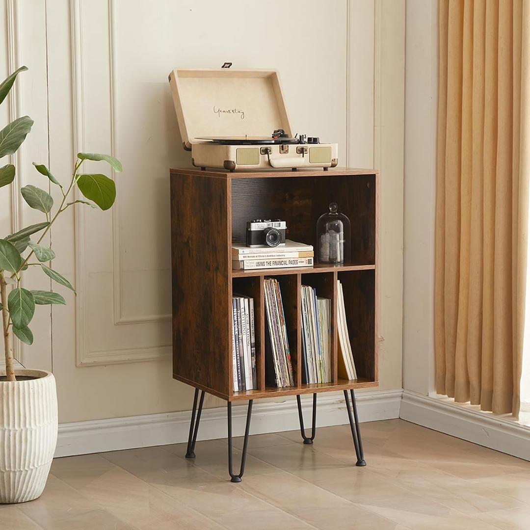 Record Player Stand with Vinyl Storage, Vinyl Record Storage Cabinet Holds Up to 150 Albums, End Table for Record Player, Turntable Stand with Record Storage for Living Room, Brown