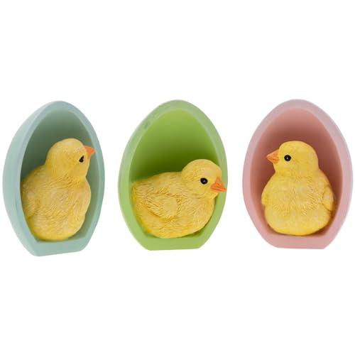 Boston International Easter Figurine Tabletop Shelf Mantel Spring Decorations for Home, Set of 3, Baby Chicks in Easter Eggs