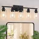 5-Light Bathroom Light Fixtures, Matte Black Modern Vanity Lights with Clear Glass Shades, Bathroom Vanity Light for Mirror Living Room Cabinet Bedroom Porch