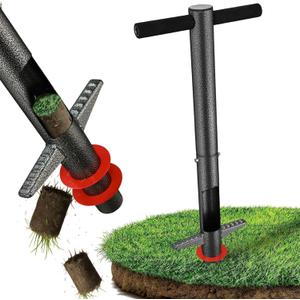 Bulb Planter Tool - 34" Long Handle Sod Plugger Lawn Digger,Auto Plug Eject,Heavy Duty Yard Garden Plant Hole Pluggers for Grass,Tulip Flower ,Soil Transplant Plugging,Turf Repair Transplanting (Gray)