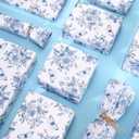 100 Sheets 20 * 14 Inches Blue Floral Tissue Paper for Gift Bags Vintage Flowers Printed Tissue Chinoiserie Paper for Bridal Shower Wedding DIY Craft Supplies