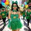 St. Patrick's Day Costume for Girls & Women, Green Shamrock Tutu Skirt with Socks & Accessories (Age 14+)