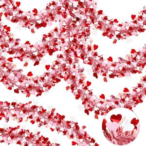 50FT Valentine's Day Decorations,Valentines Heart Garland Red Pink White Valentines Day Garland for Home Room Mantel Stairs Door Outdoor Indoor Wedding Valentine's Day Decor