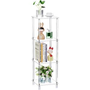 Clear Acrylic Side Table, 11.81" L x 11.81" W x 38.7" H, 4-Tier Square Corner Shelf End Table for Living Room, Small Modern Bedside Tables Nightstand for Bedroom, Home Decor Accent Table
